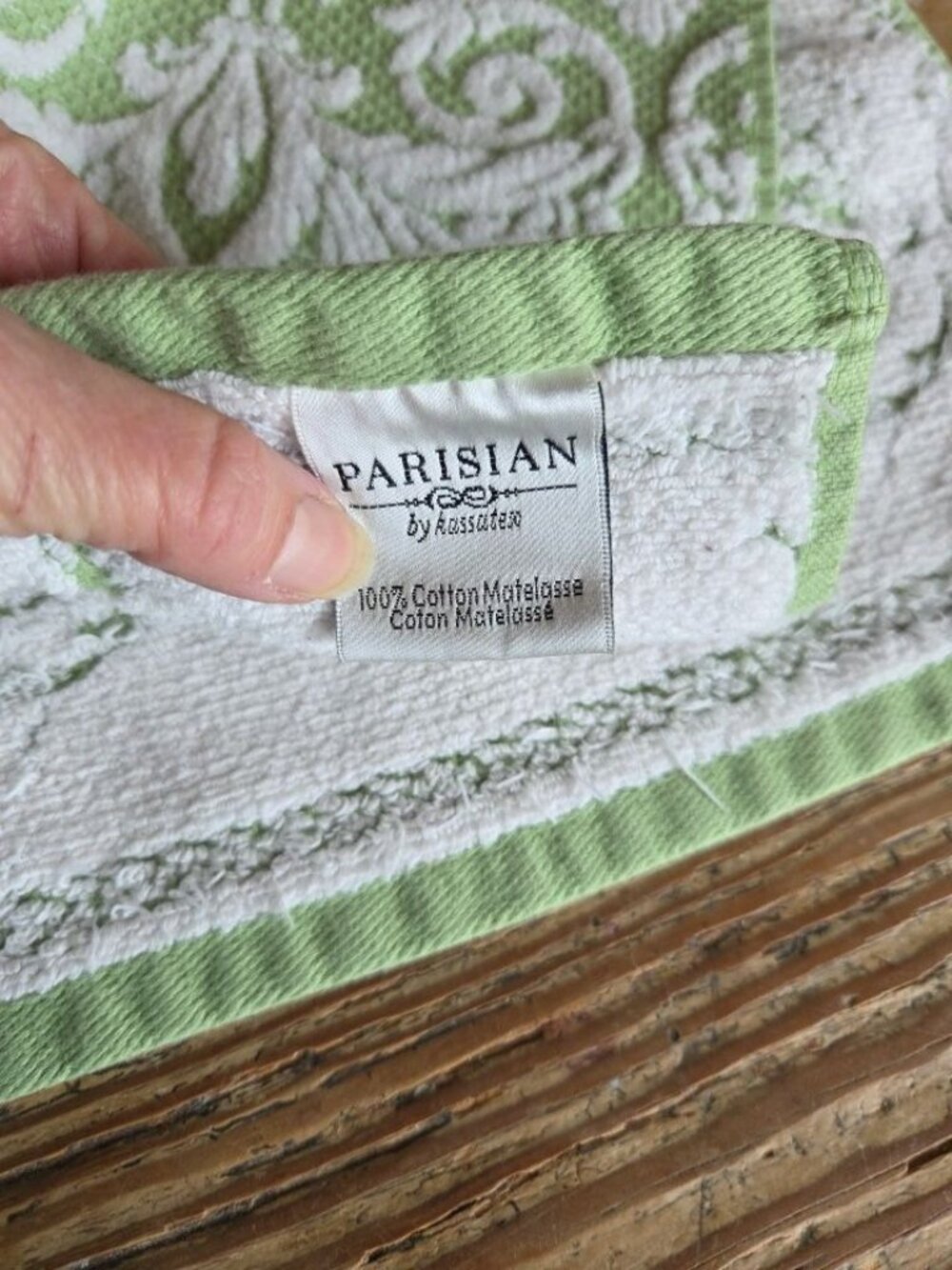 Parisian By Kassatex Cotton Matelassé Decorative Hand Towel Green White Baroque - Picture 6 of 7